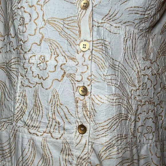 Kay Unger 100% Cotton Cap Sleeve White Gold Midi Summer Romantic Dress Sz 6 - Picture 5 of 13